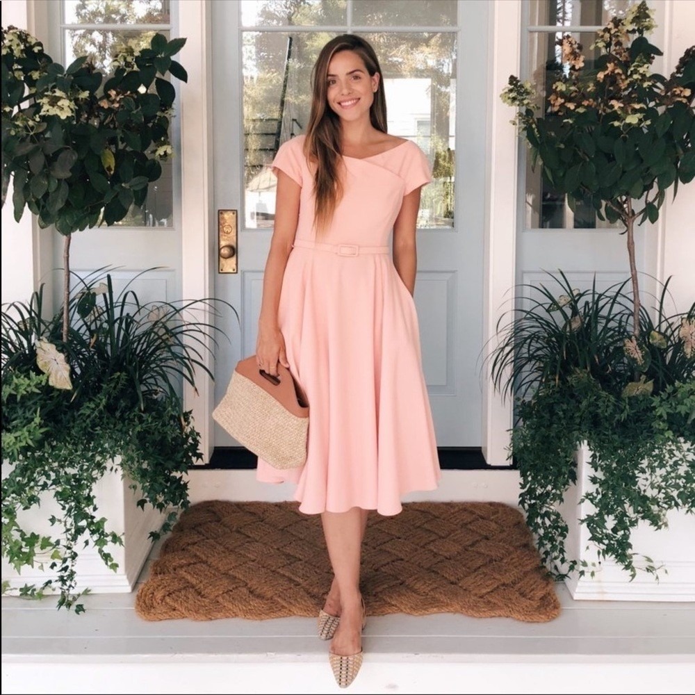 Gal Meets Glam Sally Belted Crepe Dress‎ Peach Coral 4